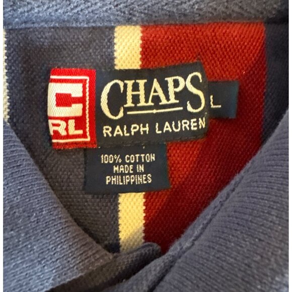 Chaps Ralph Lauren Polo Shirt LG Mens Striped Short Sleeve Blue Red Wht Y2K Vtg - Picture 3 of 5